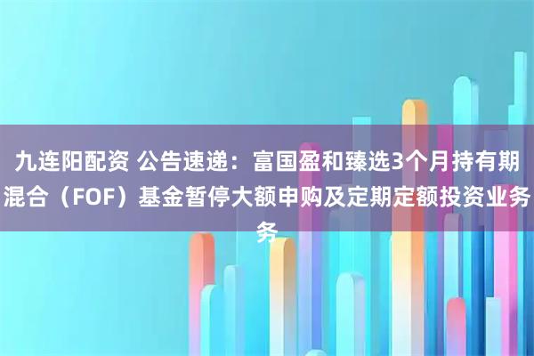 九连阳配资 公告速递：富国盈和臻选3个月持有期混合（FOF）基金暂停大额申购及定期定额投资业务