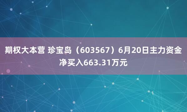 期权大本营 珍宝岛（603567）6月20日主力资金净买入663.31万元