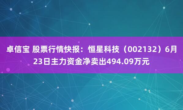 卓信宝 股票行情快报：恒星科技（002132）6月23日主力资金净卖出494.09万元