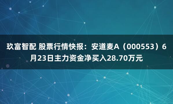 玖富智配 股票行情快报：安道麦A（000553）6月23日主力资金净买入28.70万元